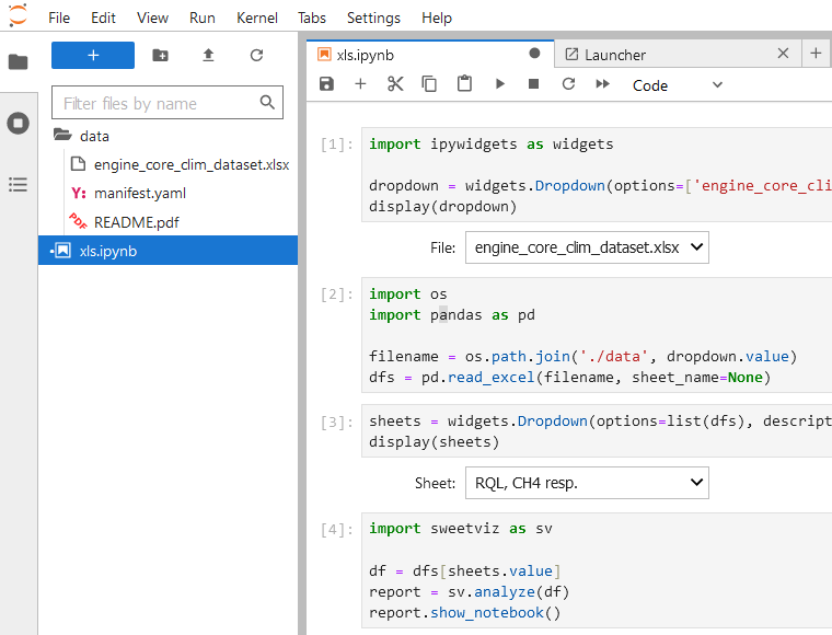 Analysis environment with ready-to-use data